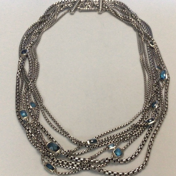 David Yurman Sterling Silver Confetti London Blue Topaz Multichain Necklace